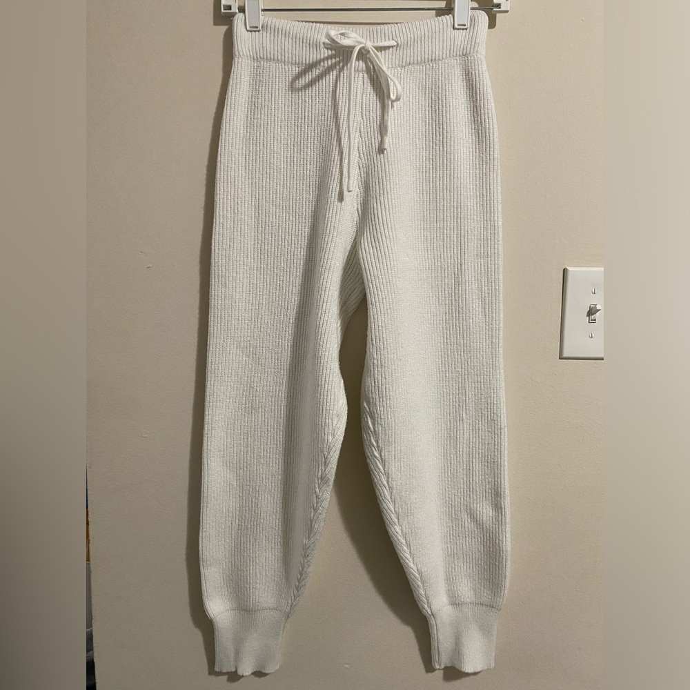 Knit Ribbed Hi Rise Sweater Joggers Lounge Pants Sz Medium Women, 7/8 Length